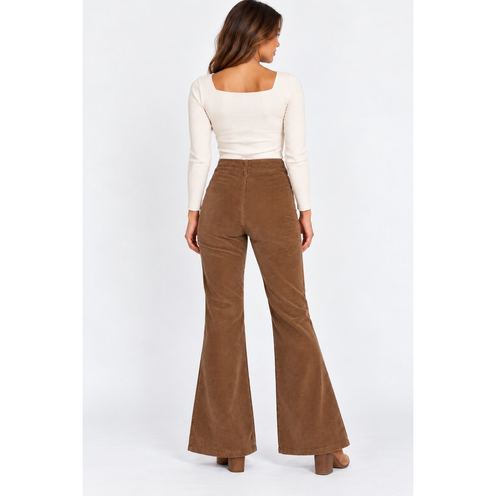 True Craft Brown Corduroy Flare Bareback Pants 12 High Rise Y2K 70s Boho
